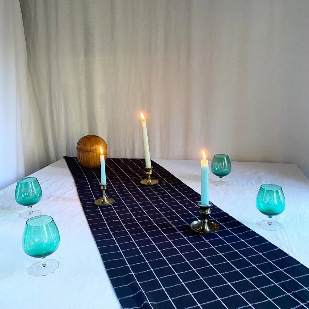 Sur La Table Black & White Grid Cotton Table Runner 16x108" – Modern Minimalist - Picture 2 of 11